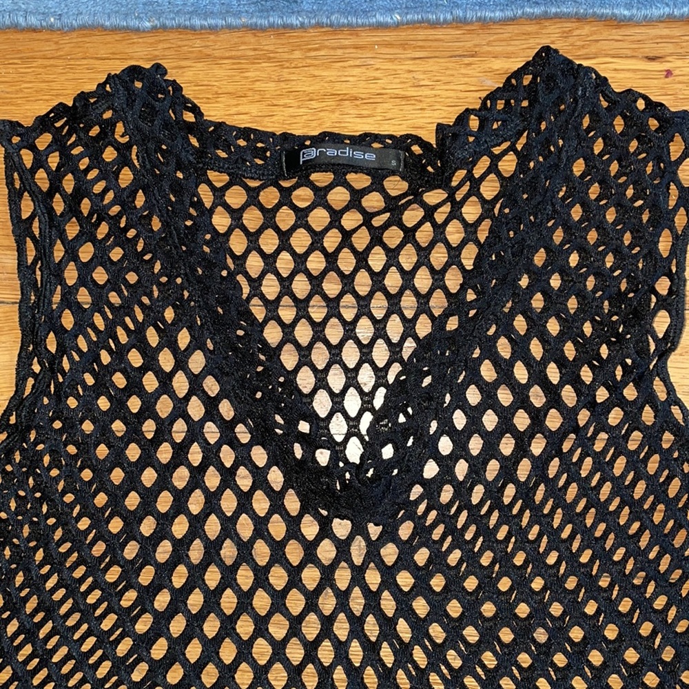 NWT BLACK FISHNET SWIM COVERUP SMALL - Picture 2 of 4